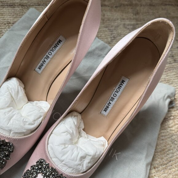 Manolo Blahnik Hangisi Satin Jewel Buckle Pumps Heels Pink 105mm - Picture 4 of 5